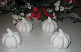 Salt and Pepper Shakers Harvest White Pumpkin Shaped Ceramic (4 Items) New - £26.14 GBP
