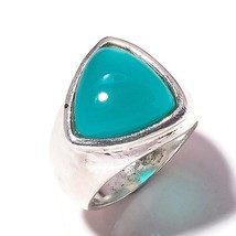 Aqua Green Onyx Triangular Natural Gemstone 925Silver Overlay Handmade Ring US-7 - £9.55 GBP