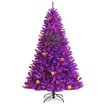 6ft Pre-lit Purple Halloween Christmas Tree w/ Orange Lights Pumpkin Decorations - £121.23 GBP