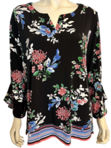 NWT Rafaella Black Floral Flutter Sleeve V Neck Top Size XL - £29.67 GBP