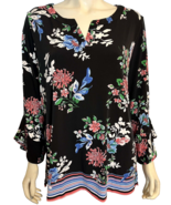NWT Rafaella Black Floral Flutter Sleeve V Neck Top Size XL - £30.44 GBP