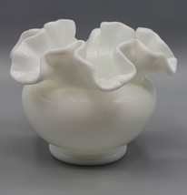 Vintage Fenton Ruffled Crimped Edge Small White Milk Glass Vase - £9.58 GBP