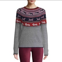 HOLIDAY TIME Womens Dog Nordic Sweater XL 16-18 Metallic Silver &amp; Red - £18.34 GBP