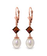14k Rose Gold Natural Garnet and Cultured Freshwater Pearl Dangle Earrings - $286.00+