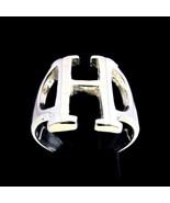 Initial Eta Sterling silver ring Greek alphabet capital letter H high po... - $69.27 CAD