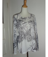 Seven 7 Black &amp; White Shirt Top Long Sleeve Scoop Neck Women&#39;s Size XL -... - £15.92 GBP