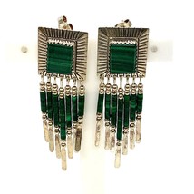 Vintage Signed Sterling Q.T. Co. Native American Malachite Bead Dangle Earrings - £51.68 GBP