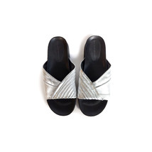 $350 SIGERSON MORRISON 9.5 Silver Leather Slide Sandals &#39;Amanda&#39; *EXCELL... - $229.00