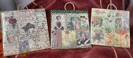 Set of THREE Vintage Collaged Ceramic Tiles Unique Gifts Coaster Hanging... - $11.95