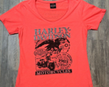 Harley Davidson Bright Pink Orange Rhinestone Bling T-Shirt Women&#39;s Medi... - $22.14