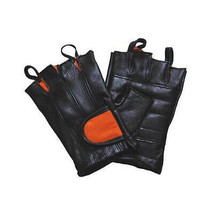 Vance Leather Black and Orange Padded Palm Fingerless Glove with Pull Tabs - £26.04 GBP