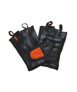 Vance Leather Black and Orange Padded Palm Fingerless Glove with Pull Tabs - £26.04 GBP