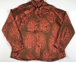 HUMANOID Damen Große Shirt Rot Orange-Braun Blätter Abstrakt Seide Knöpfe - $121.18