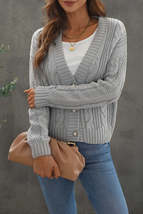 Gray Buttons Weave Knit Cardigan - £28.41 GBP