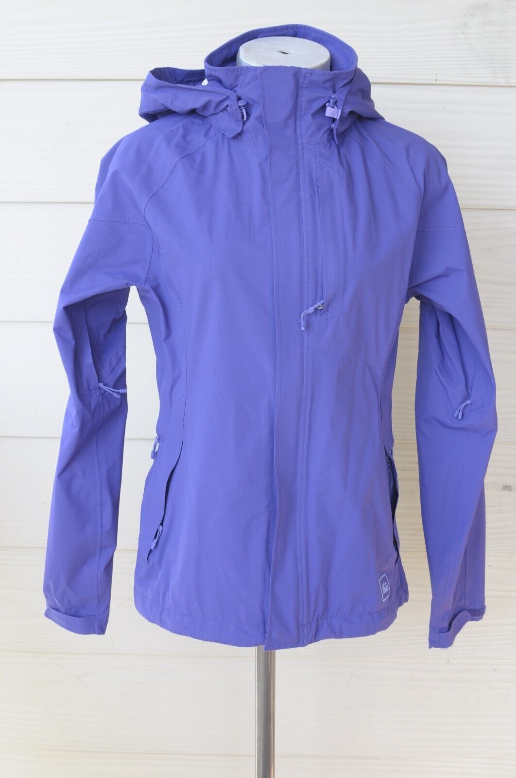 REI Women’s E1 Elements Purple Nylon Rain Jacket Coat Hood Zip Vent Pock... - $28.99
