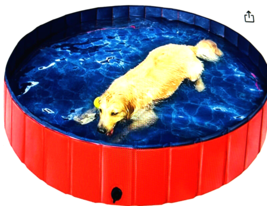 Dog Swimming PoolRed Large Foldable Hard Plastic Pet Bath 591707 Yaheetech - £47.95 GBP