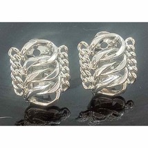 Chunky Vintage Signed Bergere Heavy Clip On Silver Tone Byzantine Style Earrings - £12.65 GBP
