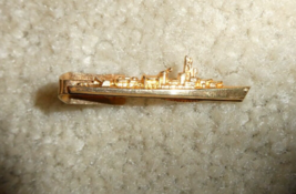 Vintage Gold Tone Metal HH Eagle Marked Battleship Tie Clasp 1 3/4&quot; Wide - $22.77