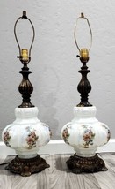 Vintage Table Parlor Lamp Bubble Glass Brass Light Floral Design 30.5&quot; - $163.58