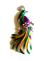 Vintage Peacock Brooch with Rhinestones 2 1/2&quot; Tall - £11.37 GBP