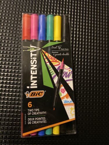 BIC Intensity 2-in-1 Dual Tip Fineliner Pen, 6 Assorted Ink Colors Pack ... - $5.89