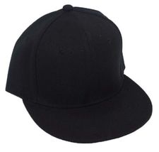 Black Solid Snapback Hat Baseball Cap Flat Brim Adjustable Rear Plain - £16.09 GBP