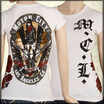 Motor City Legends Mod Biker Rock Guns Roses Foil Womens T-Shirt White XS L $98 - £19.35 GBP