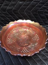 Vintage Iridescent Carnival Glass Bowl Grapes &amp; Cable Excellent 6 1/4” D... - £9.51 GBP