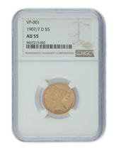 1907/7-D US Oro Liberty Medio Águila Graduado Por NGC Como AU55! VP-001 - £1,983.37 GBP