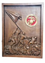 17x13 inch US Marine Corps Wood Carved Iwo Jima Plaque Display &quot;Semper Fidelis&quot; - $125.00