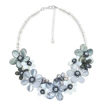 Romantic Moonlight Smokey Floral Sparkling Crystal Statement Necklace - £52.62 GBP