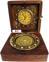 Authentic Clock Compass in Rose Wood Box, Vintage Gift - £54.04 GBP