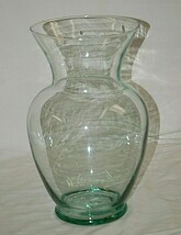 Table Vase Centerpiece Clear Glass w Green Hue Unknown Maker 10-3/4&quot; Tall - $34.64