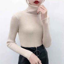 Women Apricot Turtleneck Sweater Winter Keep Warm casual top - £25.63 GBP