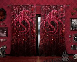 Gore &amp; Blood Octopus Curtains, Horror Home Decor, Halloween Window Drapes, Sheer - £132.21 GBP