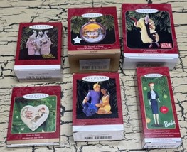 6 VTG Hallmark Keepsake Christmas Ornament Lot Barbie Disney Kinkade Cruella Sis - £14.93 GBP