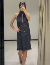 ZARA BNWT 2025. BLUE MARL EMBROIDERED HALTER JEWEL DRESS VISCOSE. 5107/2... - $174.20