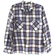 VTG 1950s Wool Shadow Plaid Loop Collar Shirt Gray Multi L Rockabilly - $183.15