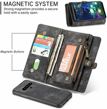 LG V60 ThinQ Wallet Case Magnetic Detachable Leather Folio Zipper Pocket Black - $50.99