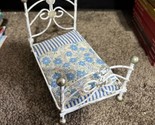 vtg mini Dollhouse Bedroom Furniture Metal Bed spread painted antique look - $13.37