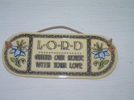 Trinity Pottery Signed LORD Guard Our House Religious Saying with Blue F... - £7.50 GBP