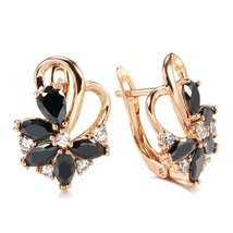 New 585 Rose Gold Stud Earrings for Women Fashion Black Natural Zircon Earrings  - £9.84 GBP