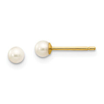 14k 3-4mm White Round Freshwater Cultured Pearl Stud Post Earrings X30PW - £52.16 GBP