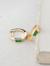 1.25 Ct Emerald Diamond Ladies Small Huggies Hoop Earrings 14k Yellow Gold Over - £79.92 GBP