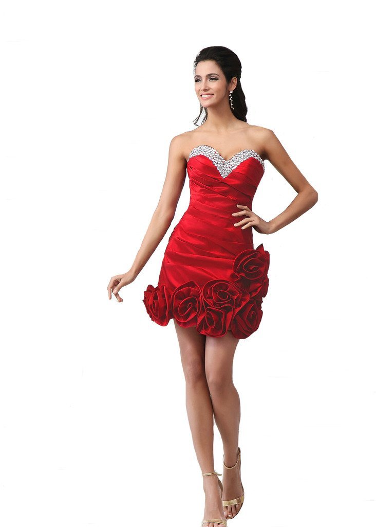 Kivary Women's Floral Crystals Short Cocktail Dresses Red US 12