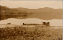 RPPC Beautiful Lake Scene Rowboat Ashore 1920s Mountains Real Photo Post... - $12.95