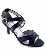 Dyeables Amber Navy Glitter Satin Strappy Dressy Sandals Size 10 - $48.30