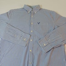 American Eagle Men's M Button-Down Shirt Long Sleeve Striped Blue Athletic Fit image 7