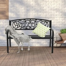 Outdoor Furniture Steel Frame Porch Garden Bench-Black - £118.96 GBP