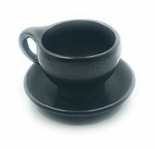 SET 6 PCS Chocolate or Coffee Cup Mug Handmade 9 Oz Serving Bowl Black Clay - £96.46 GBP
